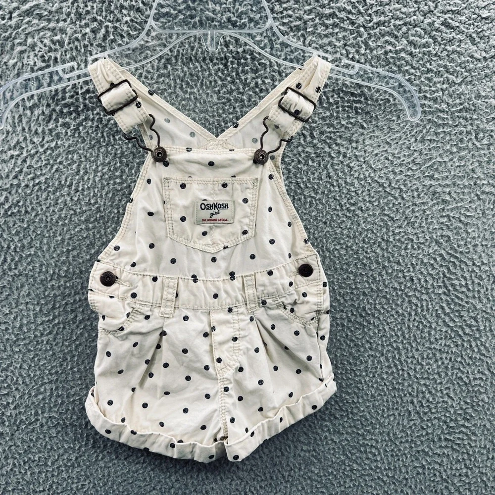 OshKosh Bgosh Girl 12 Months Polka Dot Shortalls Bib Overalls Summer Toddler